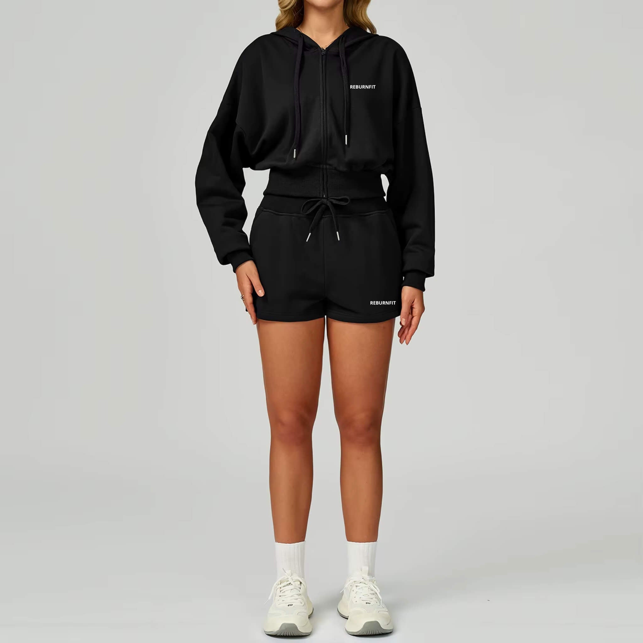 Zip-Through Loose Hoodie & Shorts Set