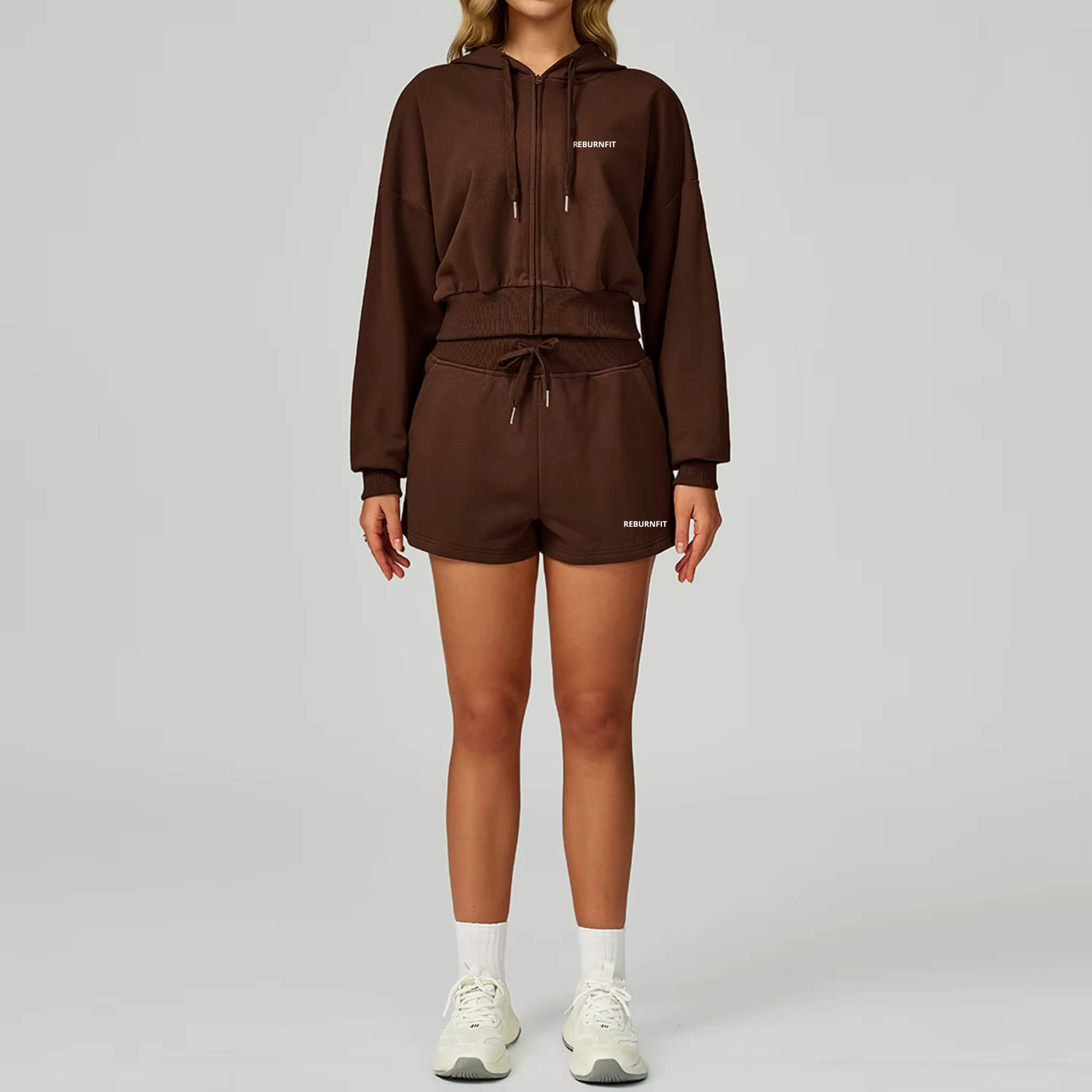 Zip-Through Loose Hoodie & Shorts Set