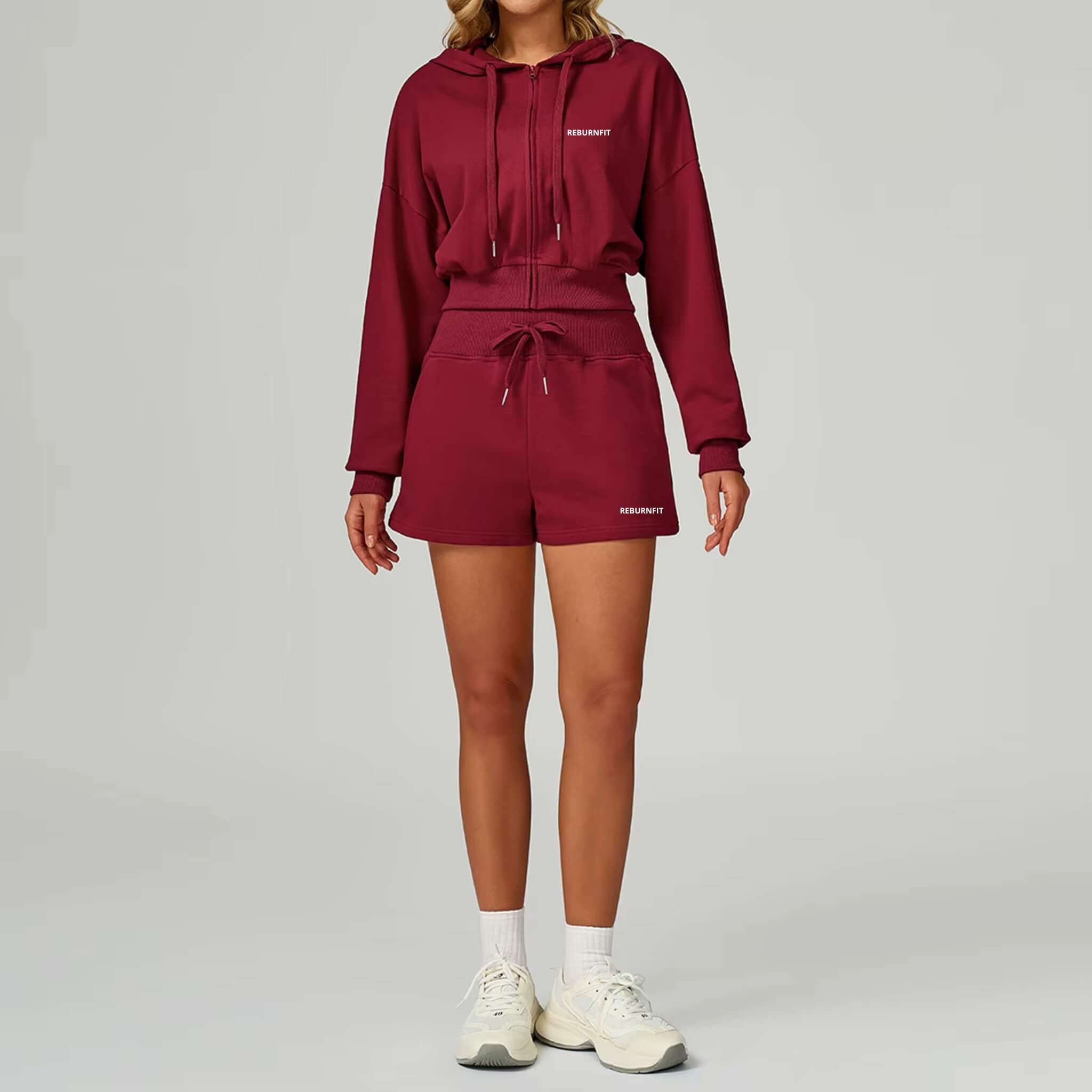 Zip-Through Loose Hoodie & Shorts Set