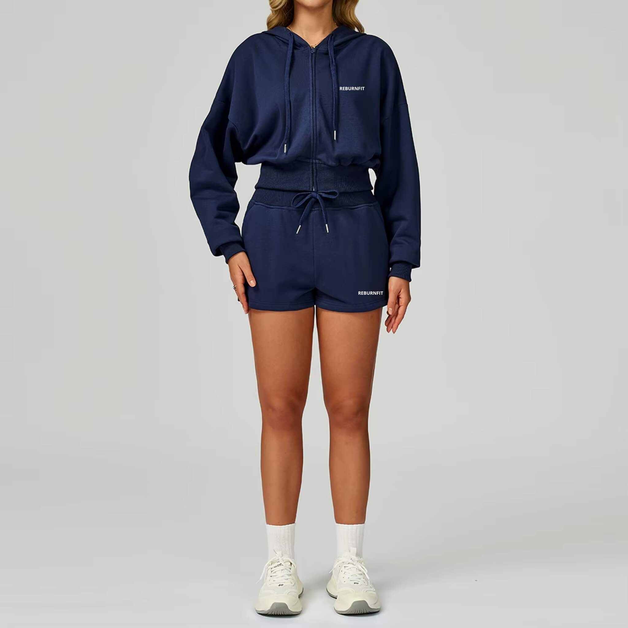 Zip-Through Loose Hoodie & Shorts Set