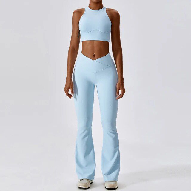 Soutien-gorge de sport push-up et pantalon évasé taille V