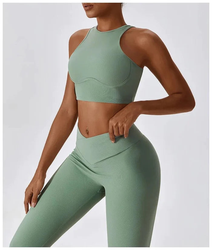 Soutien-gorge de sport push-up et pantalon évasé taille V