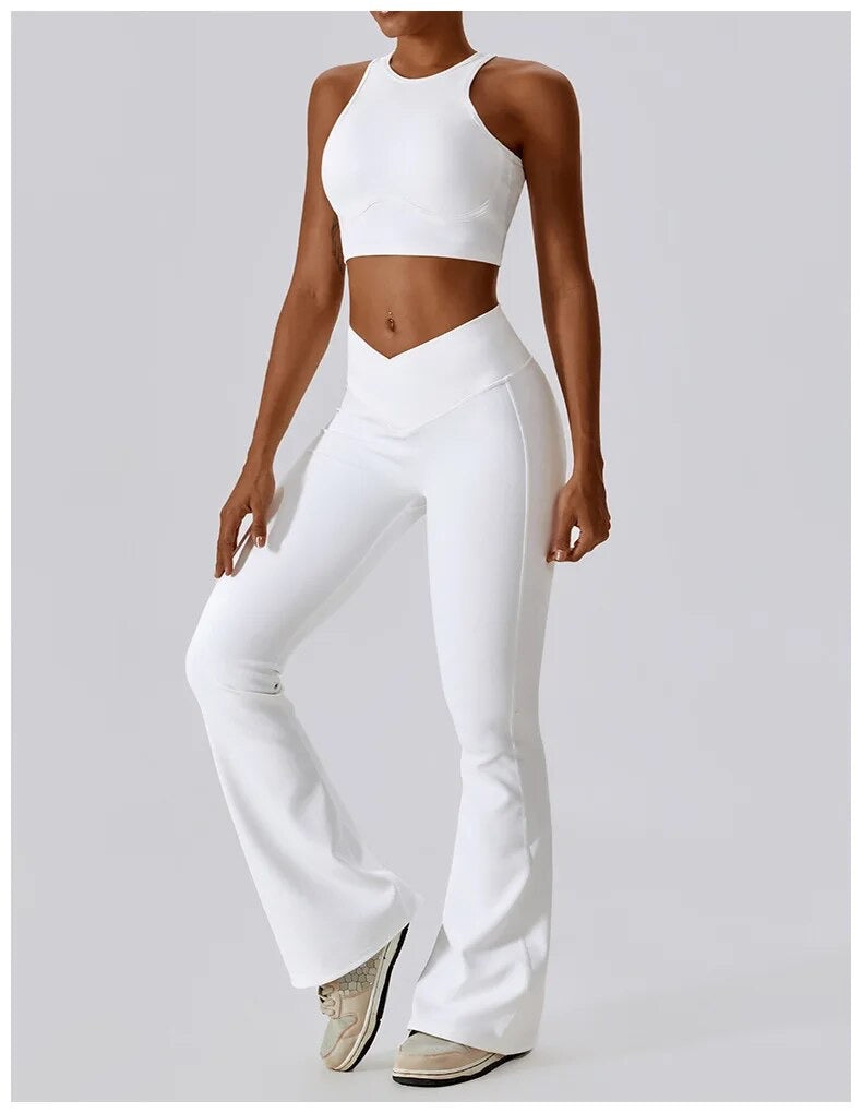 Soutien-gorge de sport push-up et pantalon évasé taille V