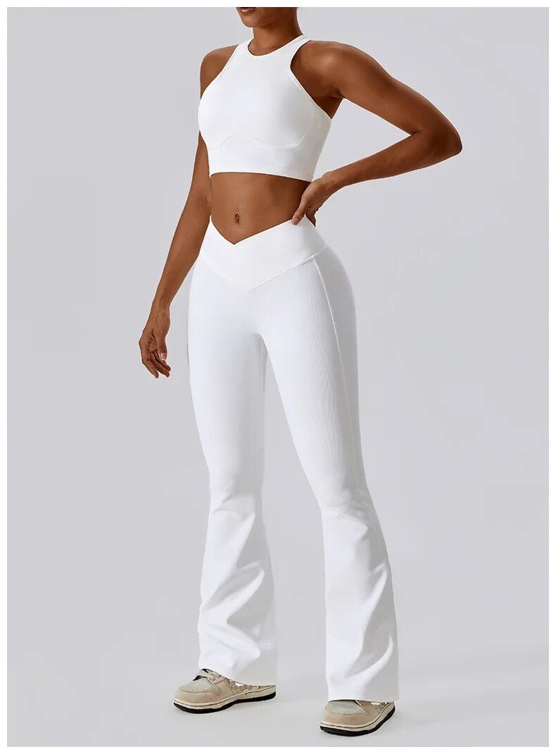 Soutien-gorge de sport push-up et pantalon évasé taille V